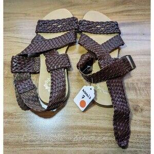 ECOTE Braided Strappy Genuine Leather Sandal Brown Sz 7 Resort Vacation (R06)